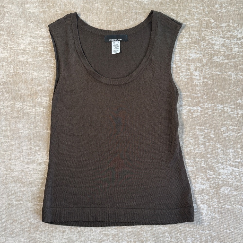 Jones New York Womens Brown Knit Sleeveless Scoop Neck Shell Tank Top Small